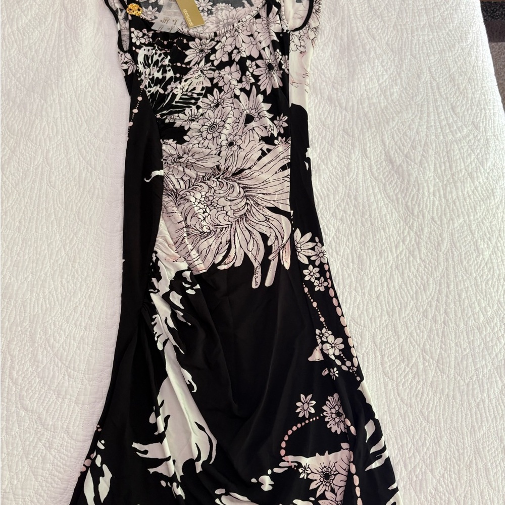 New w/ Tags Roberto Cavalli Chic Black and White Floral Midi Dress